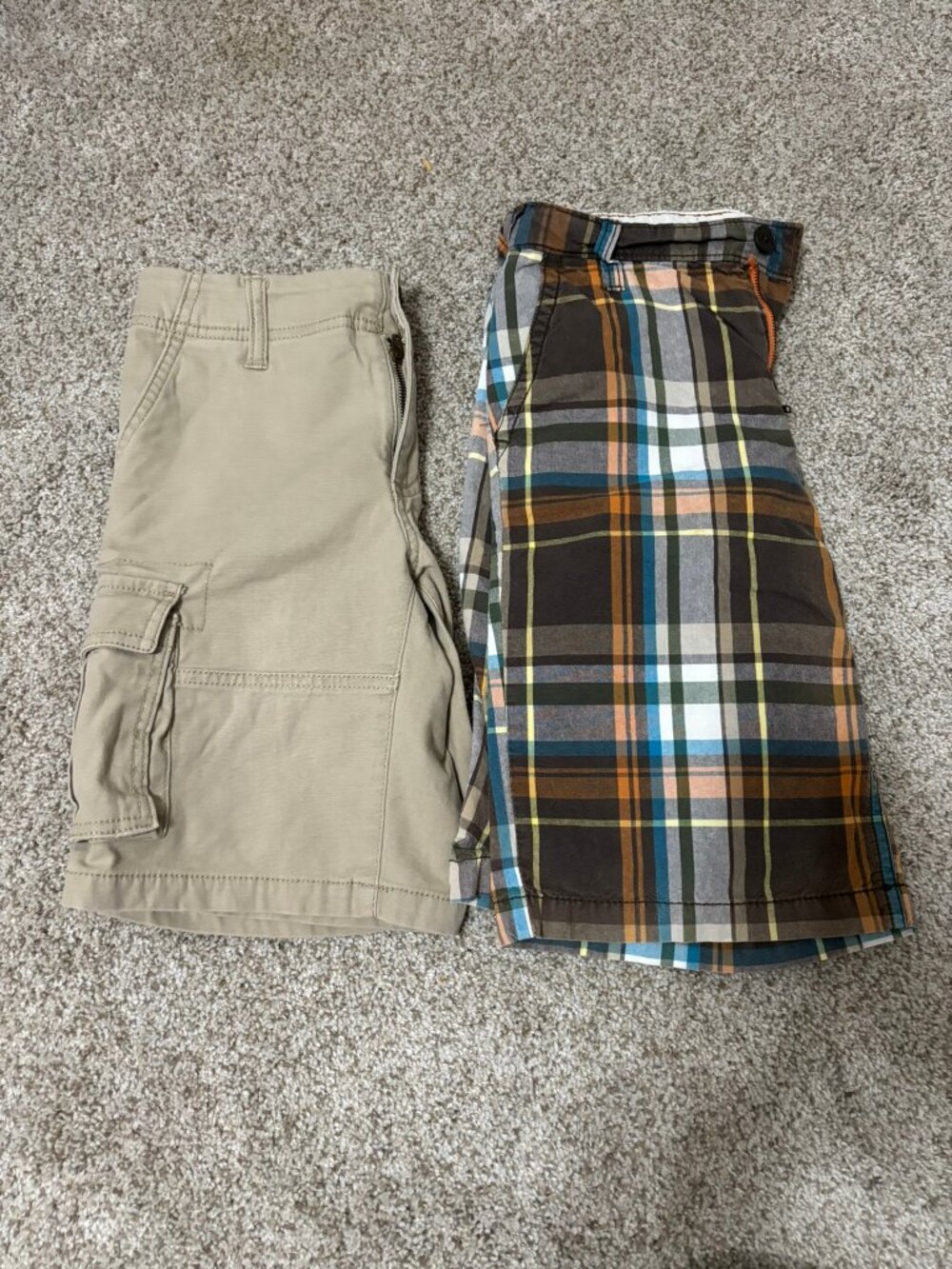 Boys Shorts Bundle Size 10 Arizona Flex Cargo Khaki + Old Navy Plaid